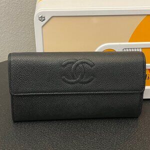 Chanel Black Caviar CC Long Wallet – Authenticity w/ Hologram – WOC